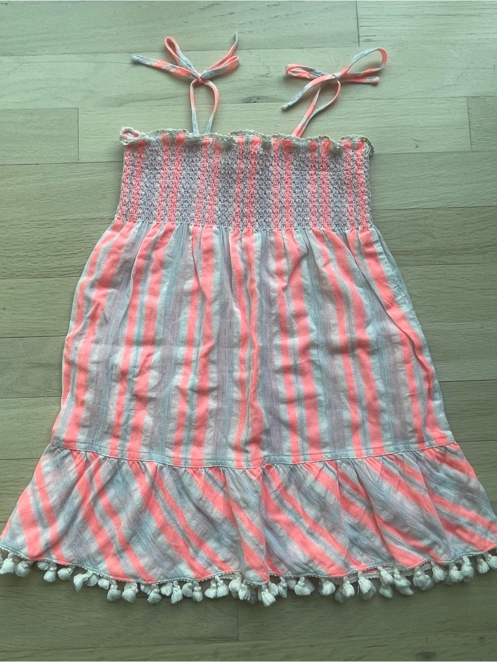 Girls' Coral & White Striped Tie-Shoulder Sundress